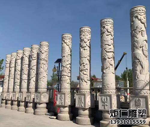 石雕十二生肖文化柱