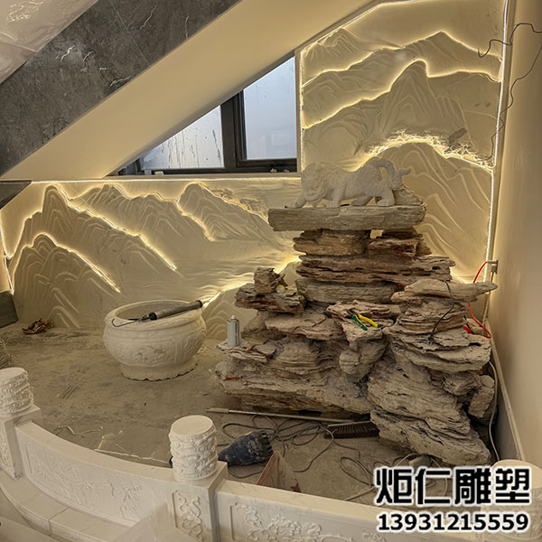 别墅假山汉白玉造景